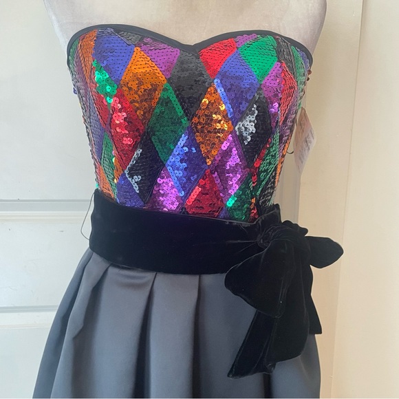 VTG Julie Duroche X After Five Harlequin sequin Strapless Cocktail Party Dress - Picture 5 of 9